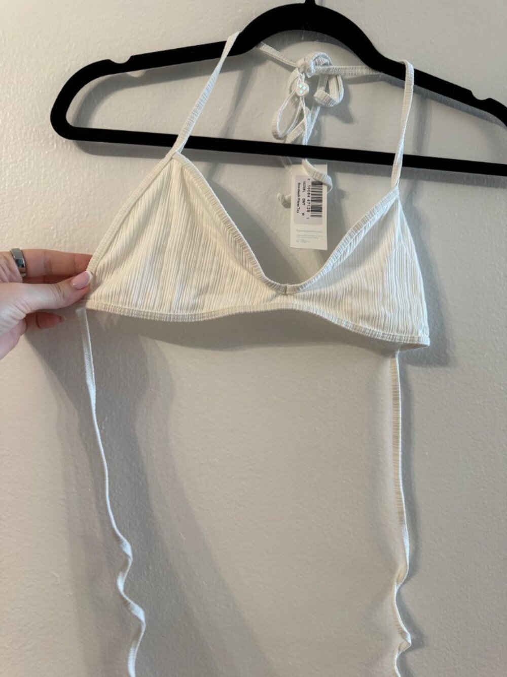 Frankie's Bikinis white ribbed triangle top ONLY! NWT size M medium